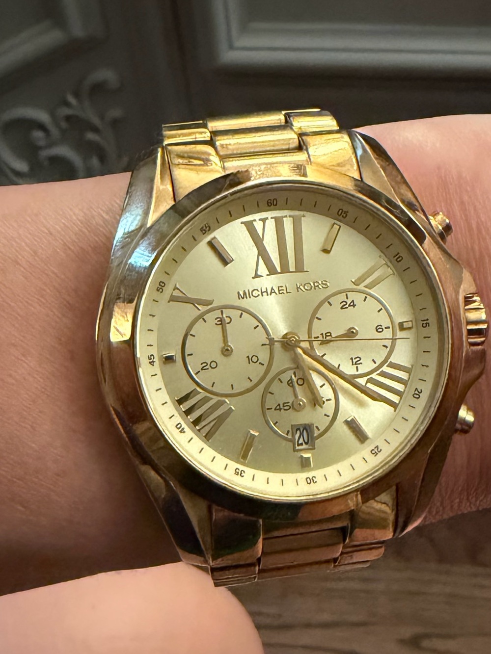 Michael Kors Gold Tone Large Chronograph Watch Stainless Steel